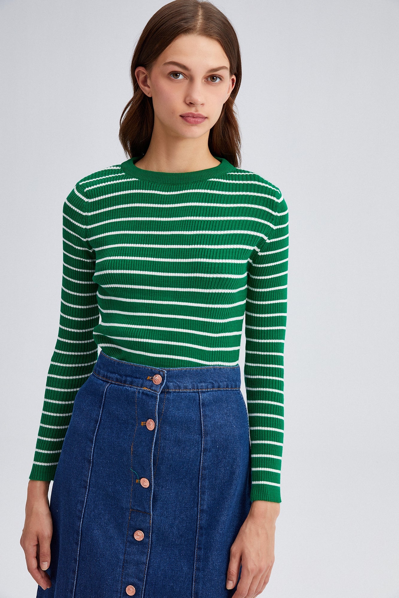 STRIPED RIBBED KNIT SWEATER