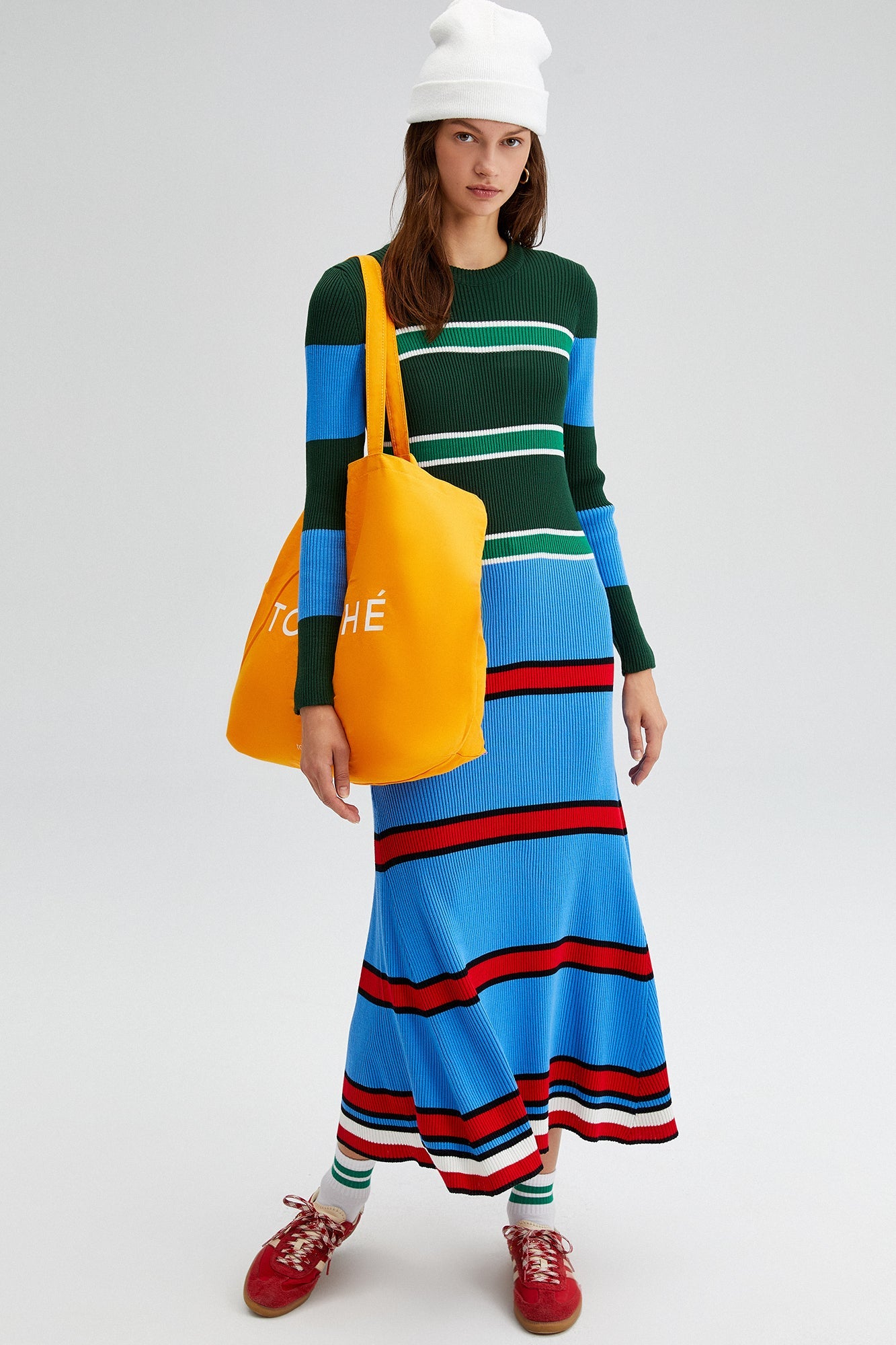 MULTICOLORED  STRIPED KNIT DRESS