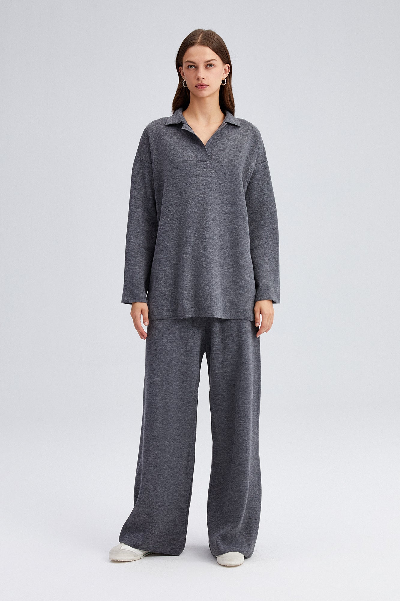 KNIT COLLAR TUNIC AND TROUSER SET