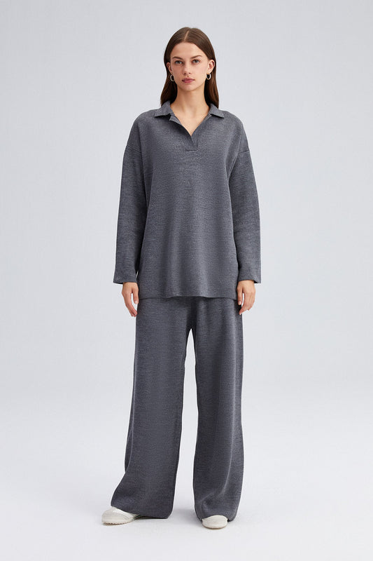 KNIT COLLAR TUNIC AND TROUSER SET