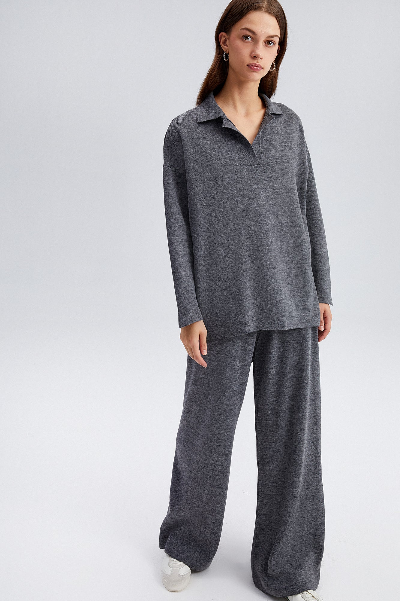 KNIT COLLAR TUNIC AND TROUSER SET