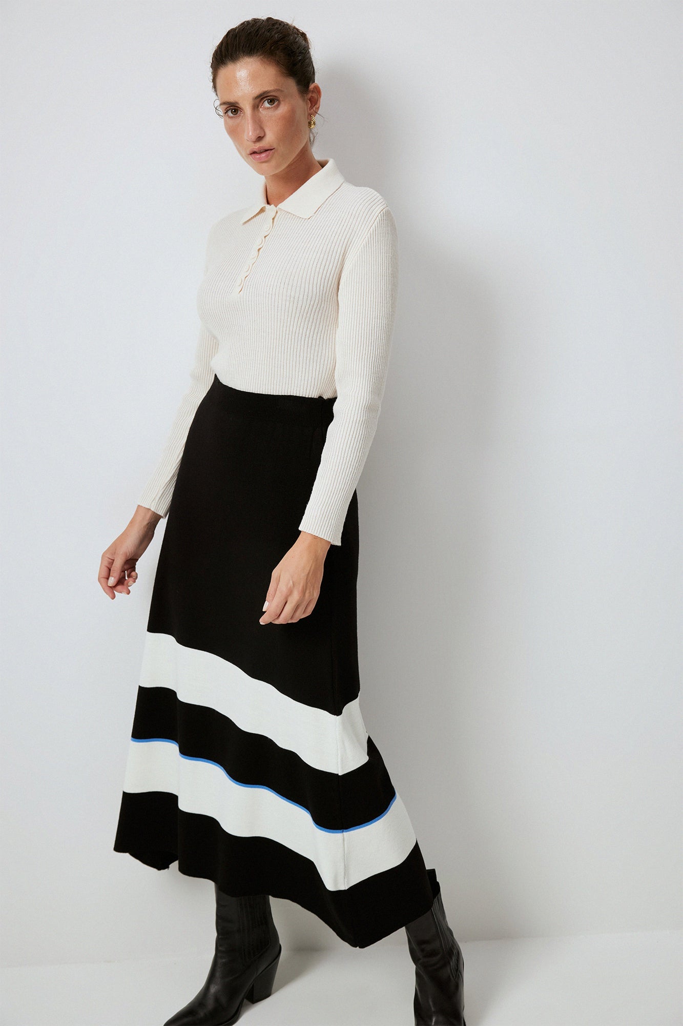 STRIPED KNITWEAR SKIRT WITH ELASTIC WAIST