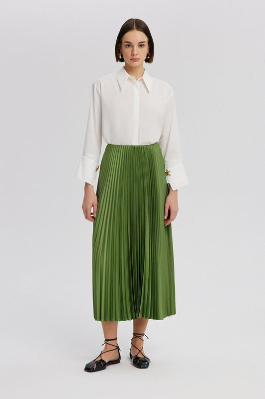 PLEATED SATIN SKIRT