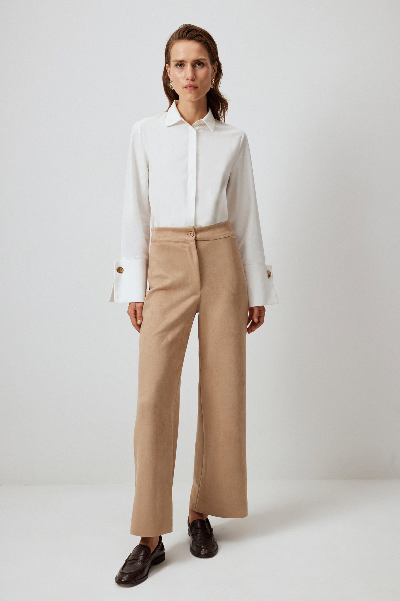 STONE EMBROIDERED SUEDE TROUSER