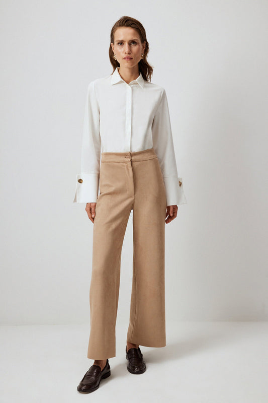 STONE EMBROIDERED SUEDE TROUSER