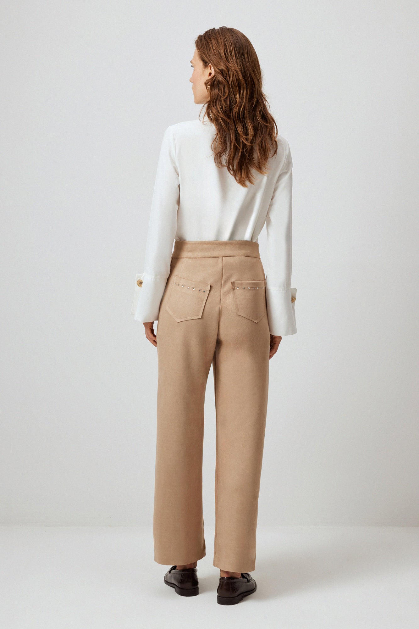 STONE EMBROIDERED SUEDE TROUSER