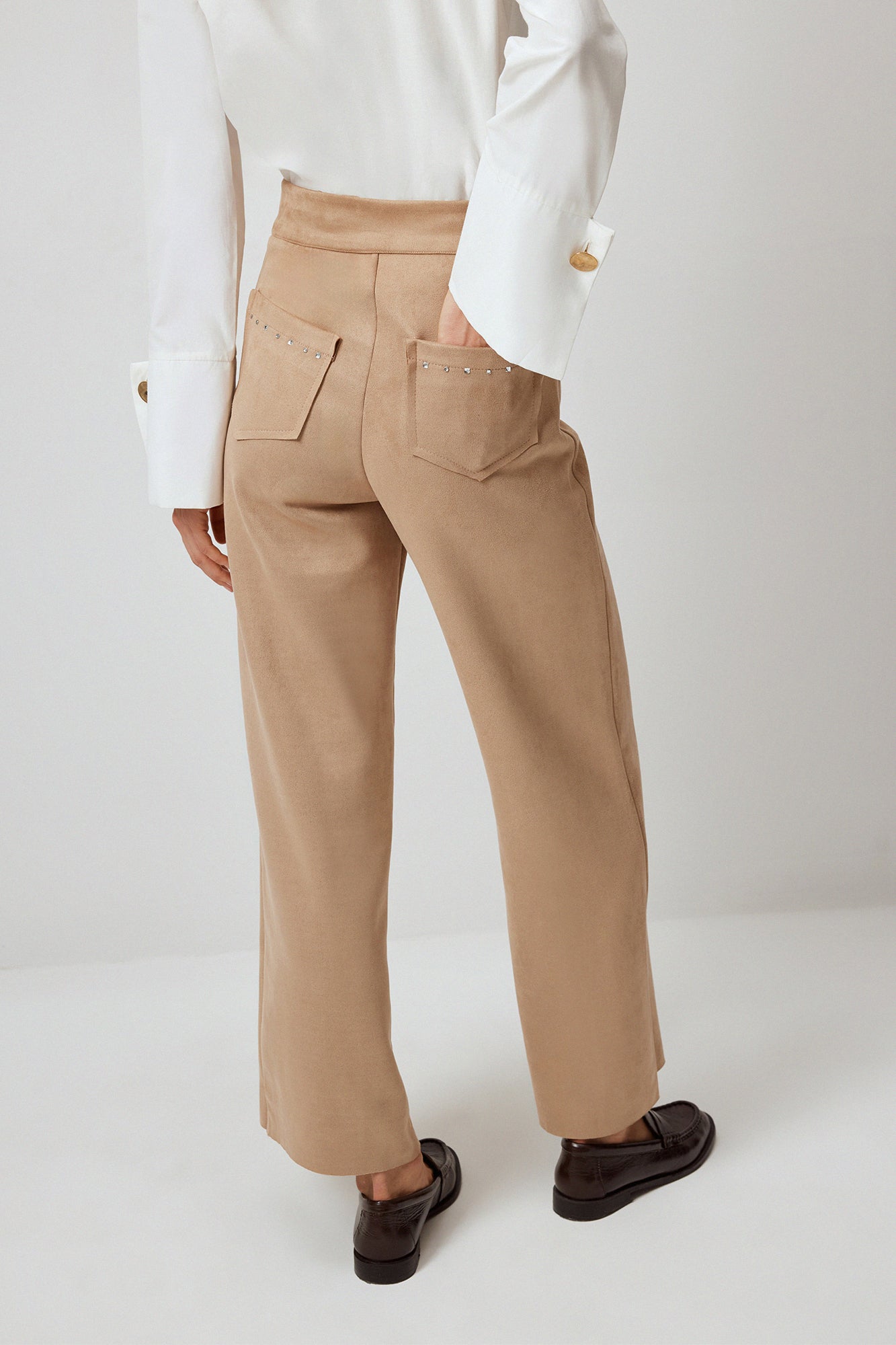 STONE EMBROIDERED SUEDE TROUSER