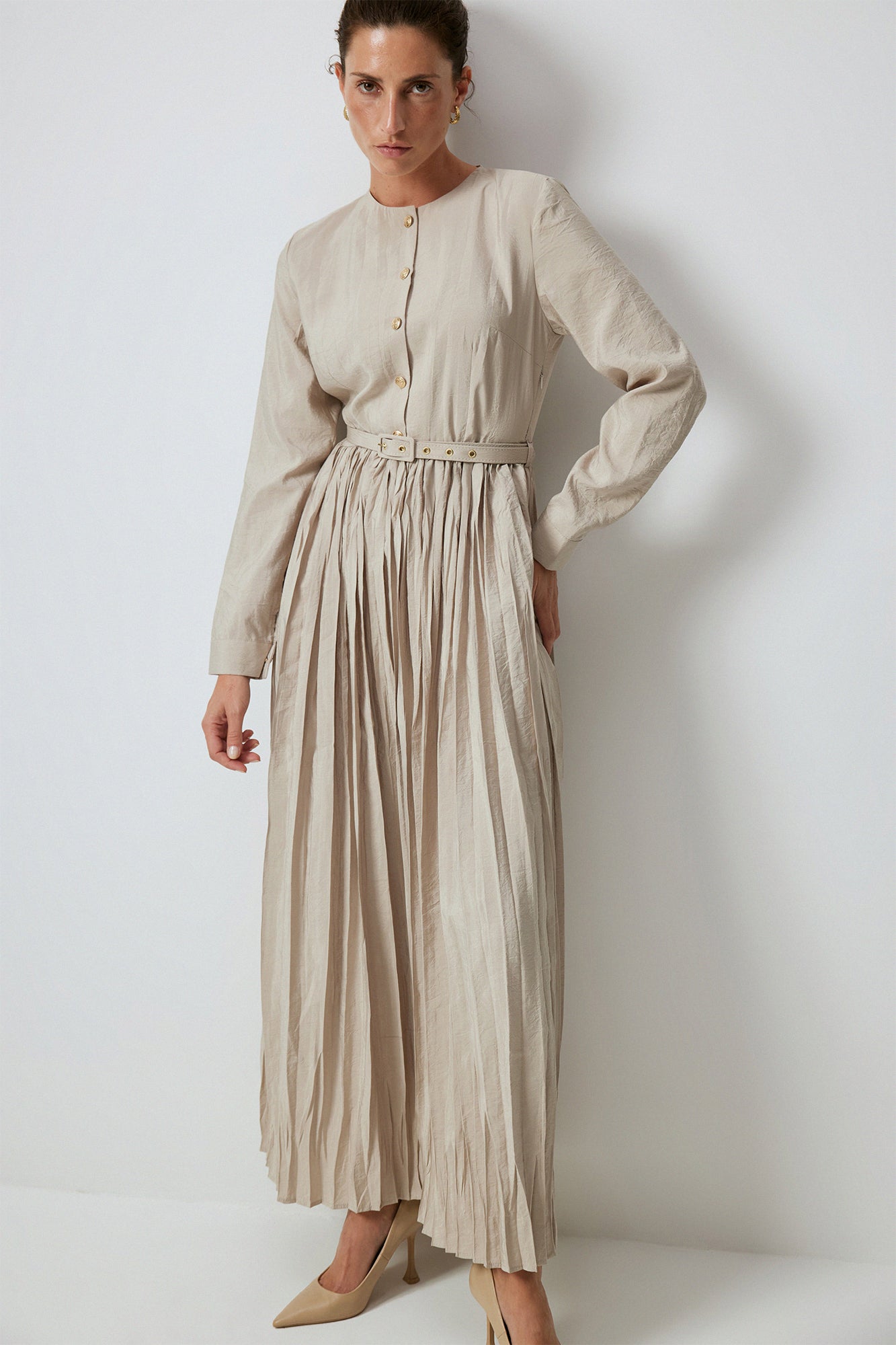 PLEATED CUPRA DRESS