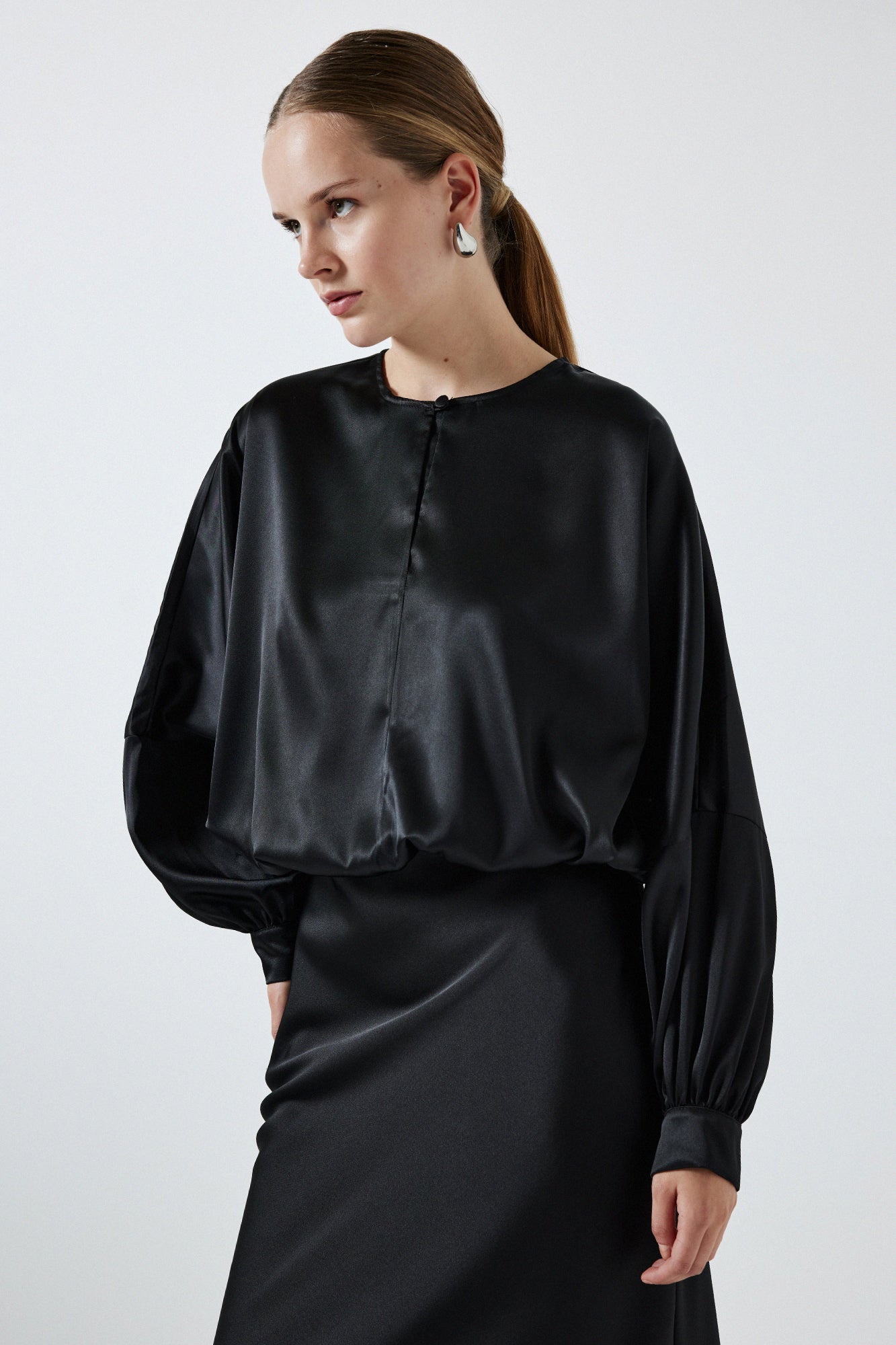 SATIN BLOUSE WITH ELASTIC WAIST