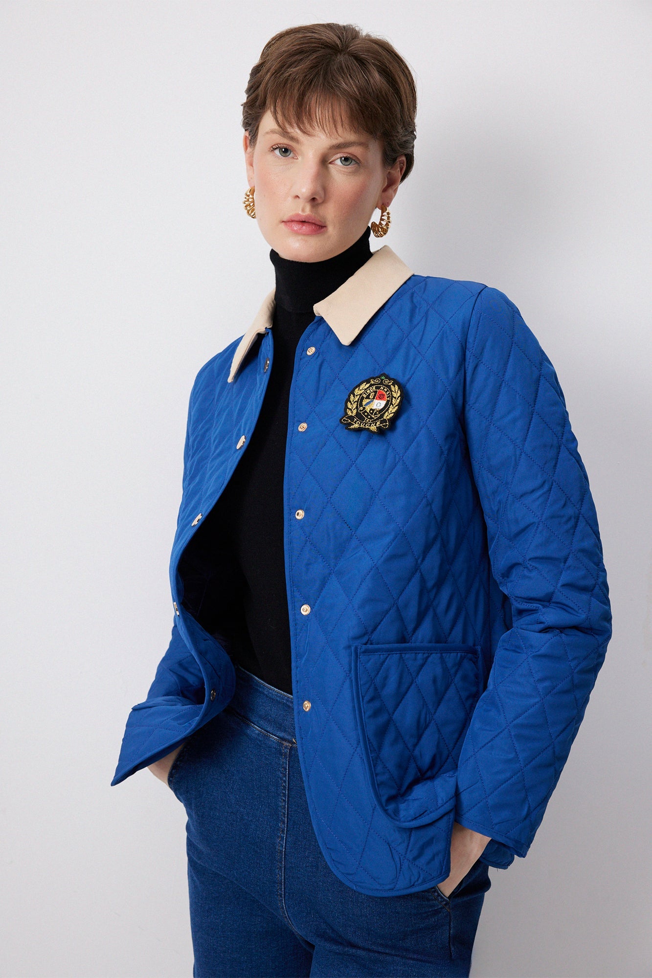 GABARDINE COLLAR QUILTED JACKET