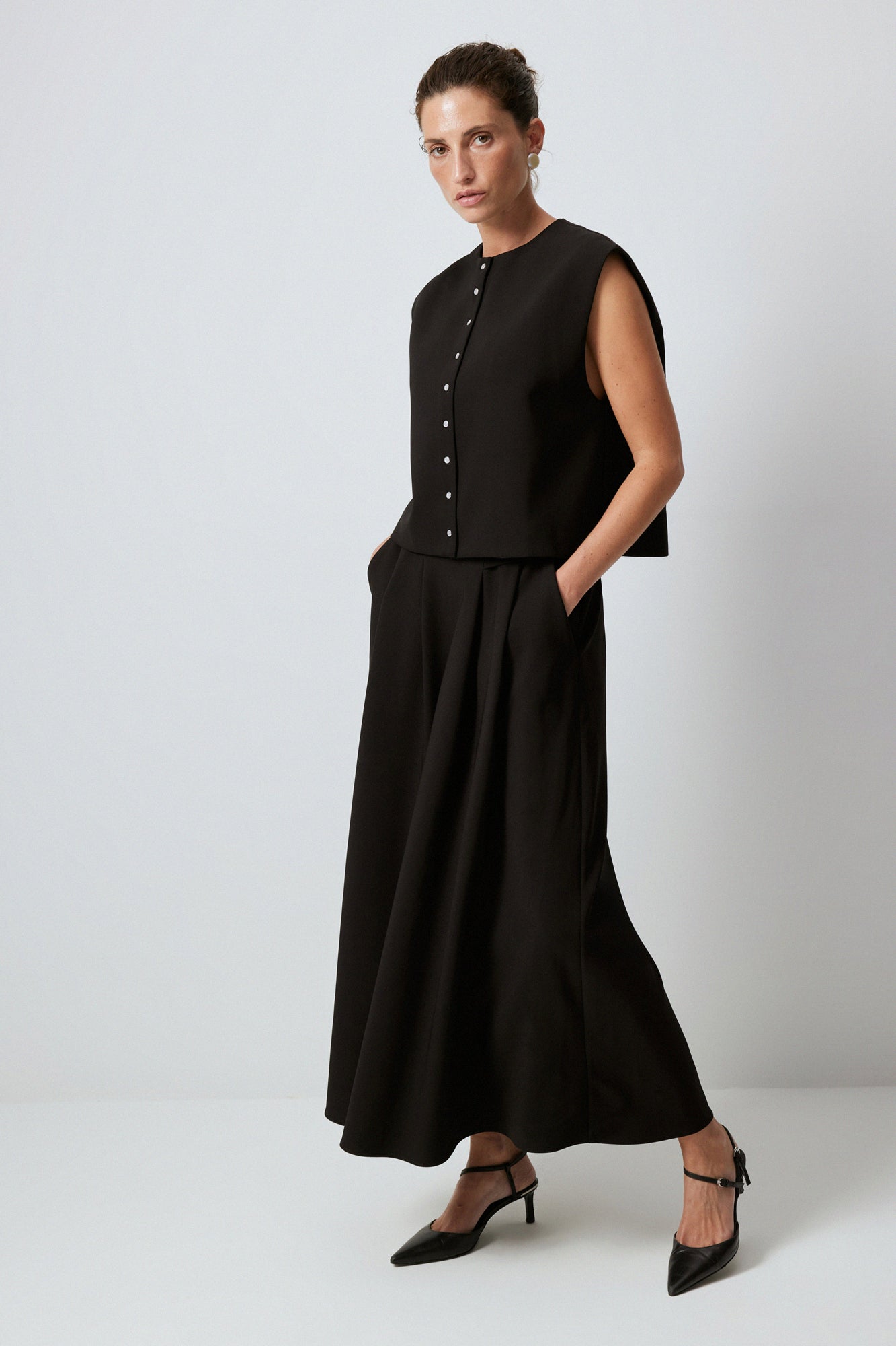 SHELL SANPPED VEST SKIRT CREPE SET