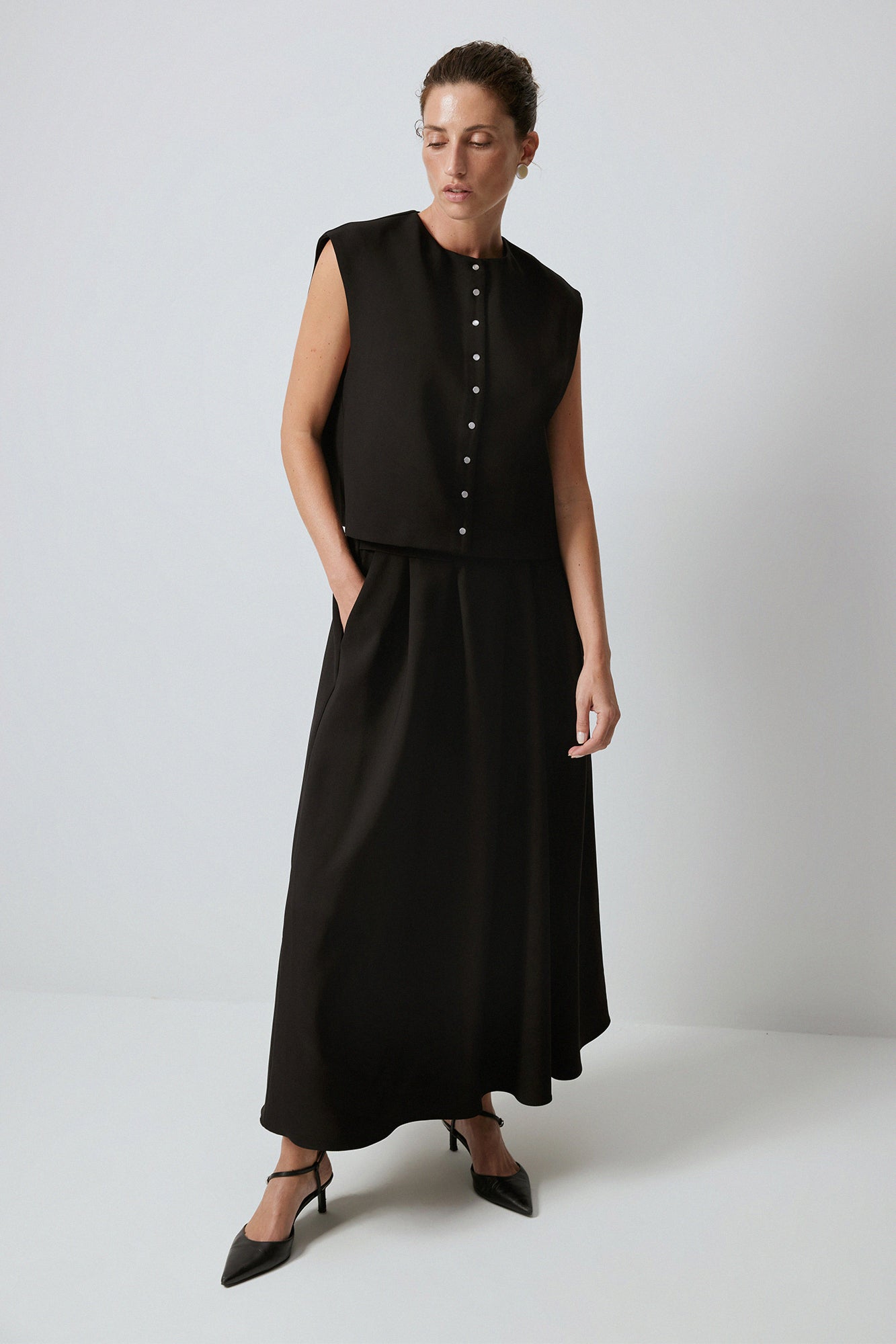 SHELL SANPPED VEST SKIRT CREPE SET