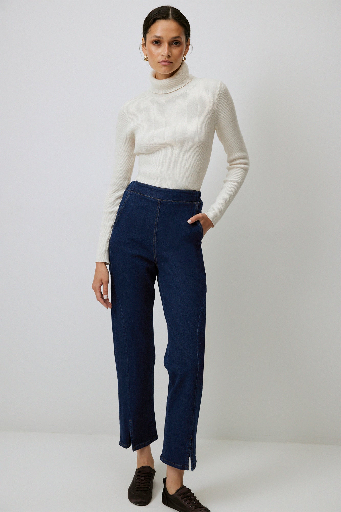 STRAIGHT FIT DENIM TROUSERS