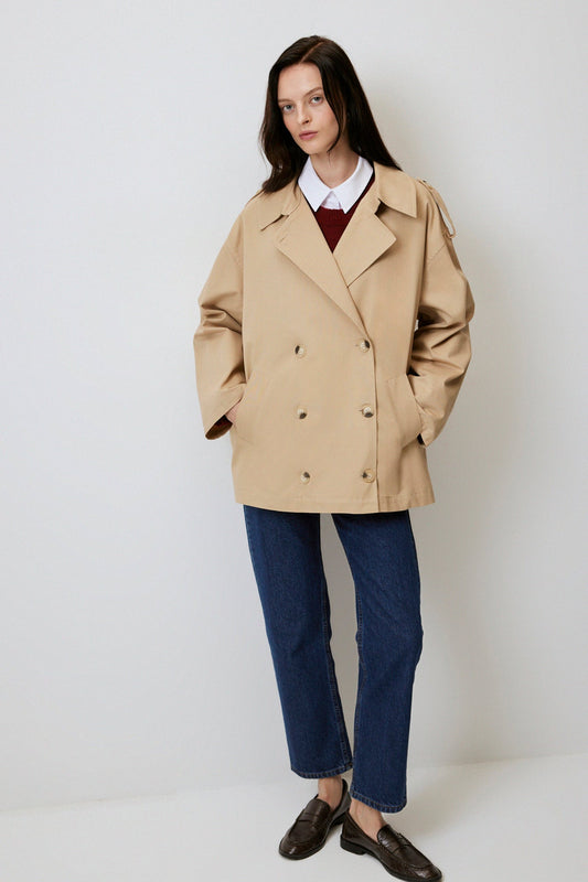 SHORT GABARDINE TRENCHCOAT