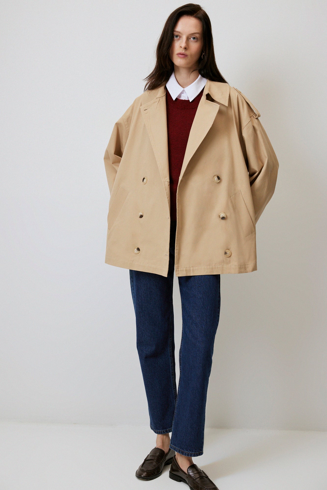 SHORT GABARDINE TRENCHCOAT