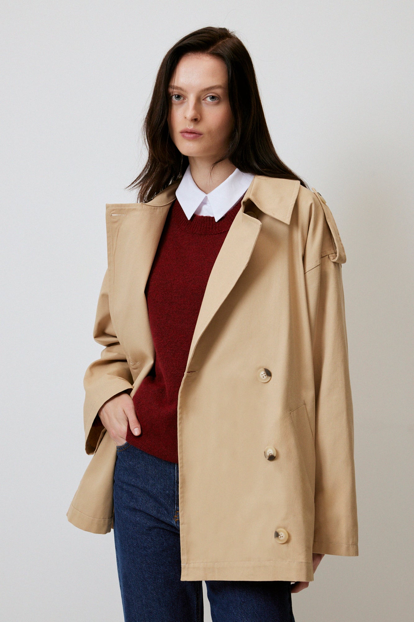 SHORT GABARDINE TRENCHCOAT