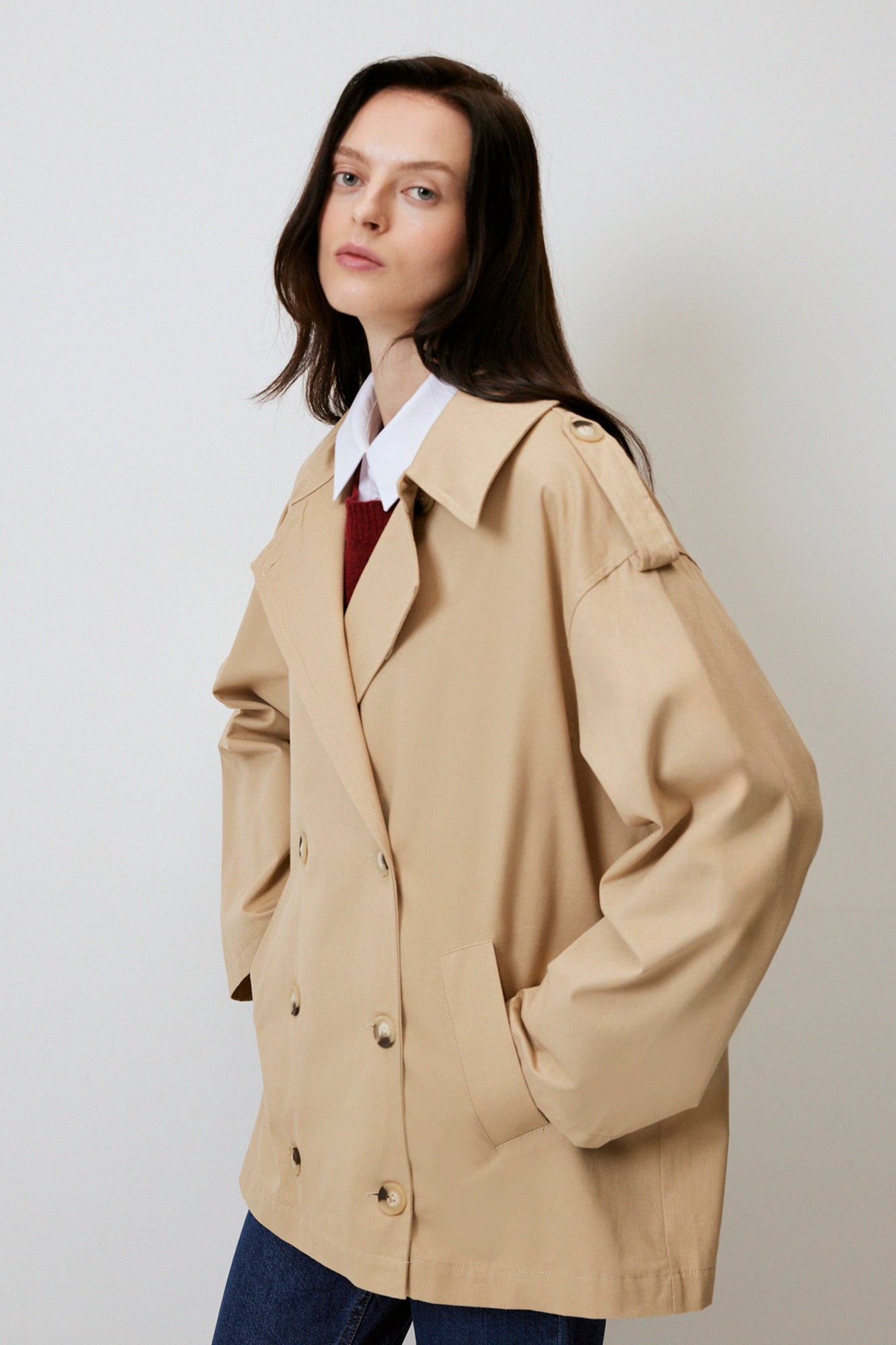 SHORT GABARDINE TRENCHCOAT