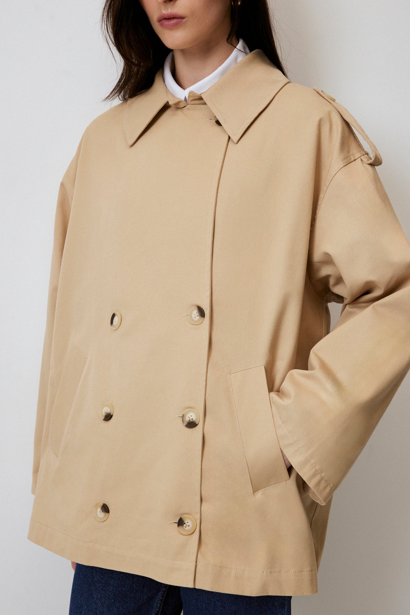 SHORT GABARDINE TRENCHCOAT