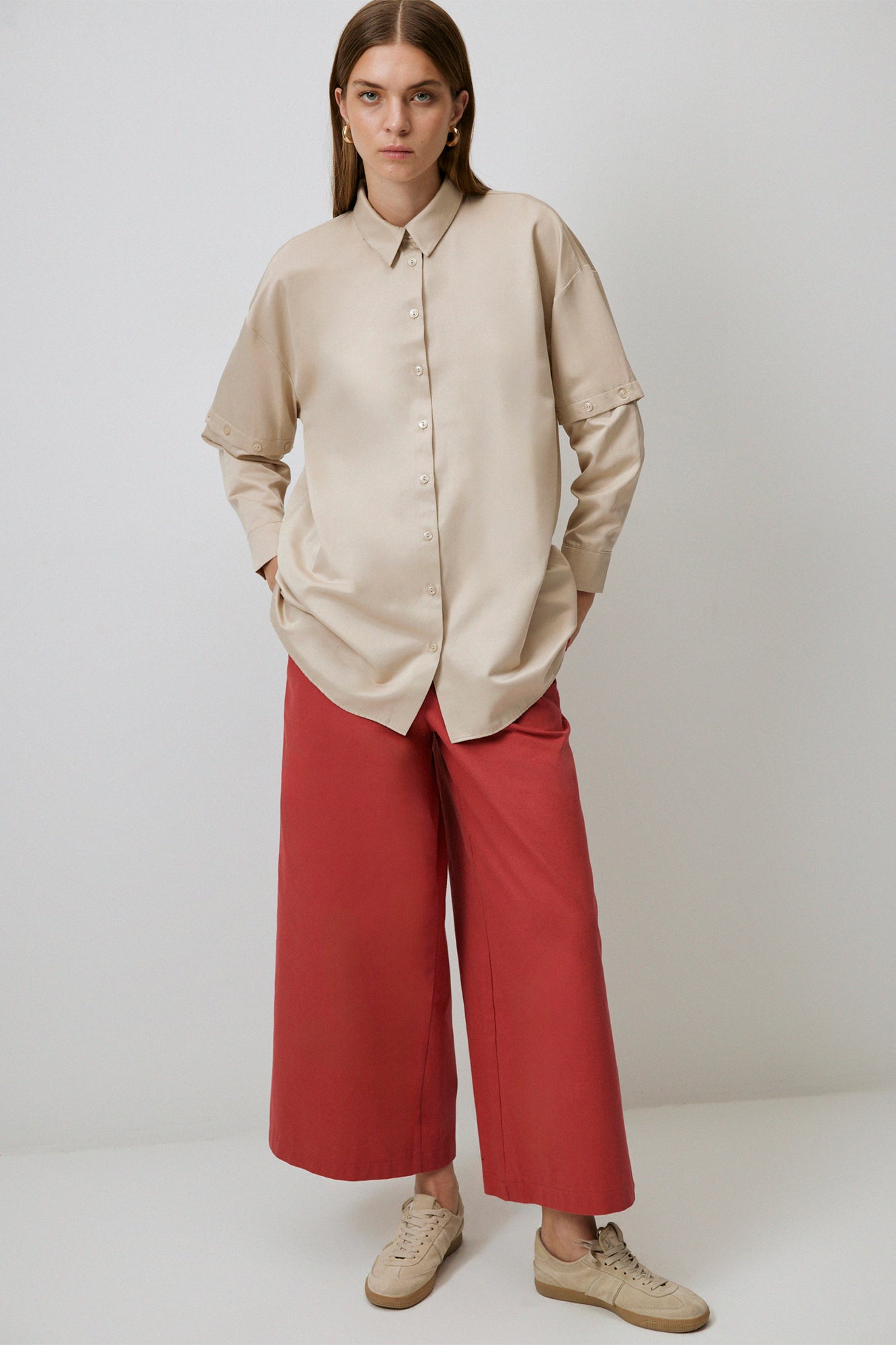 POPLIN SHIRT WITH DETACHABLE SLEEVES