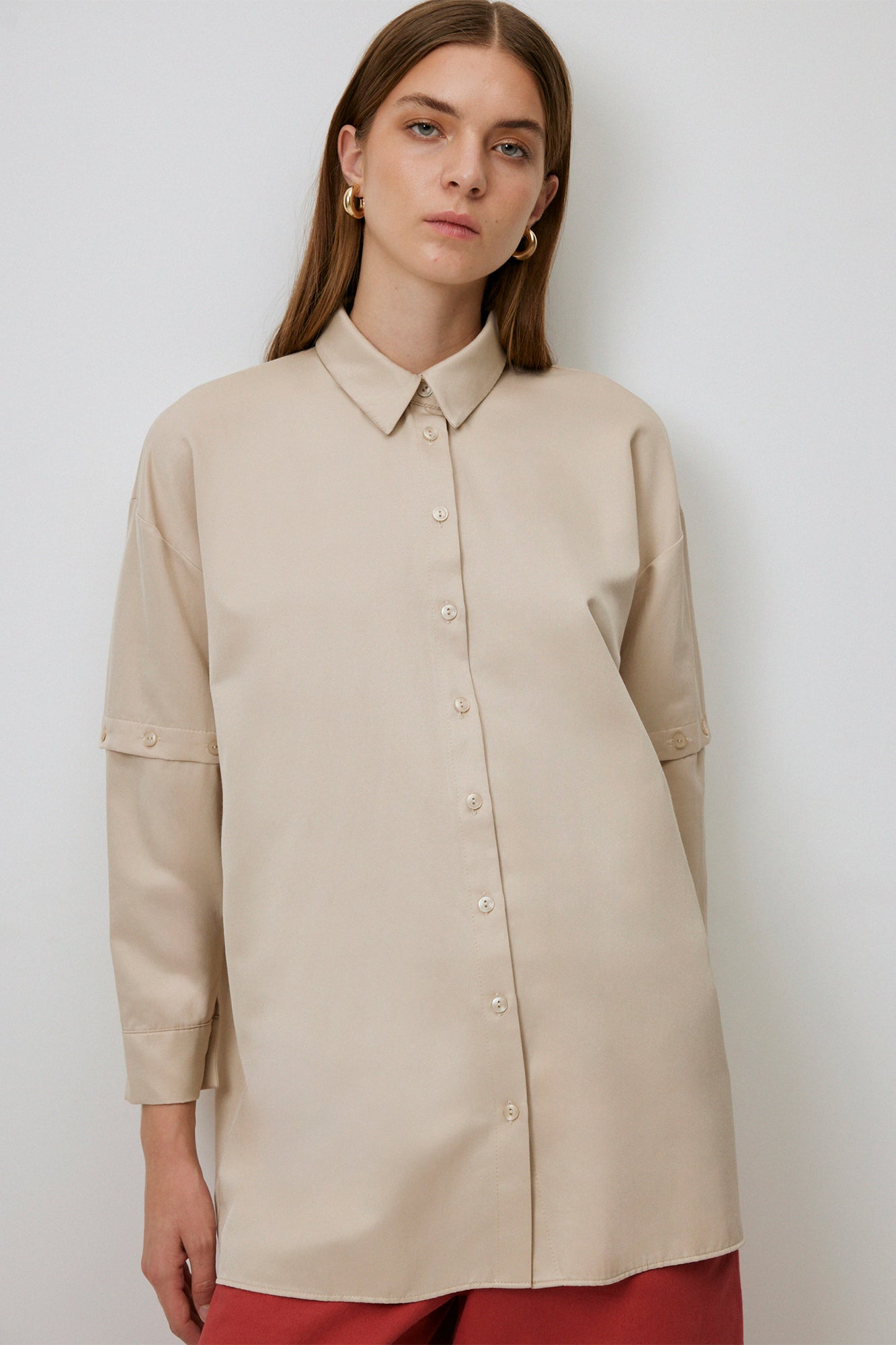 POPLIN SHIRT WITH DETACHABLE SLEEVES