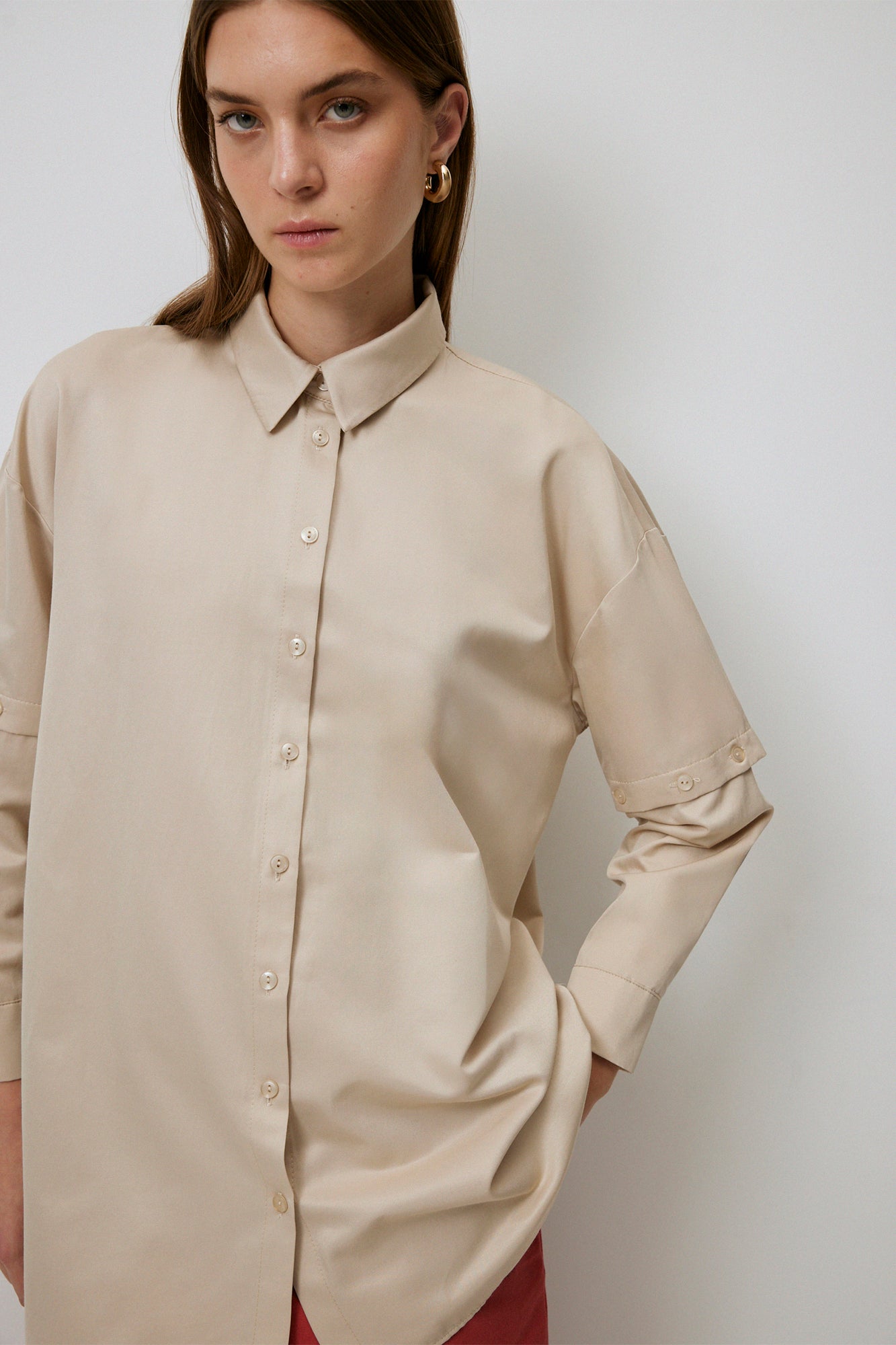 POPLIN SHIRT WITH DETACHABLE SLEEVES