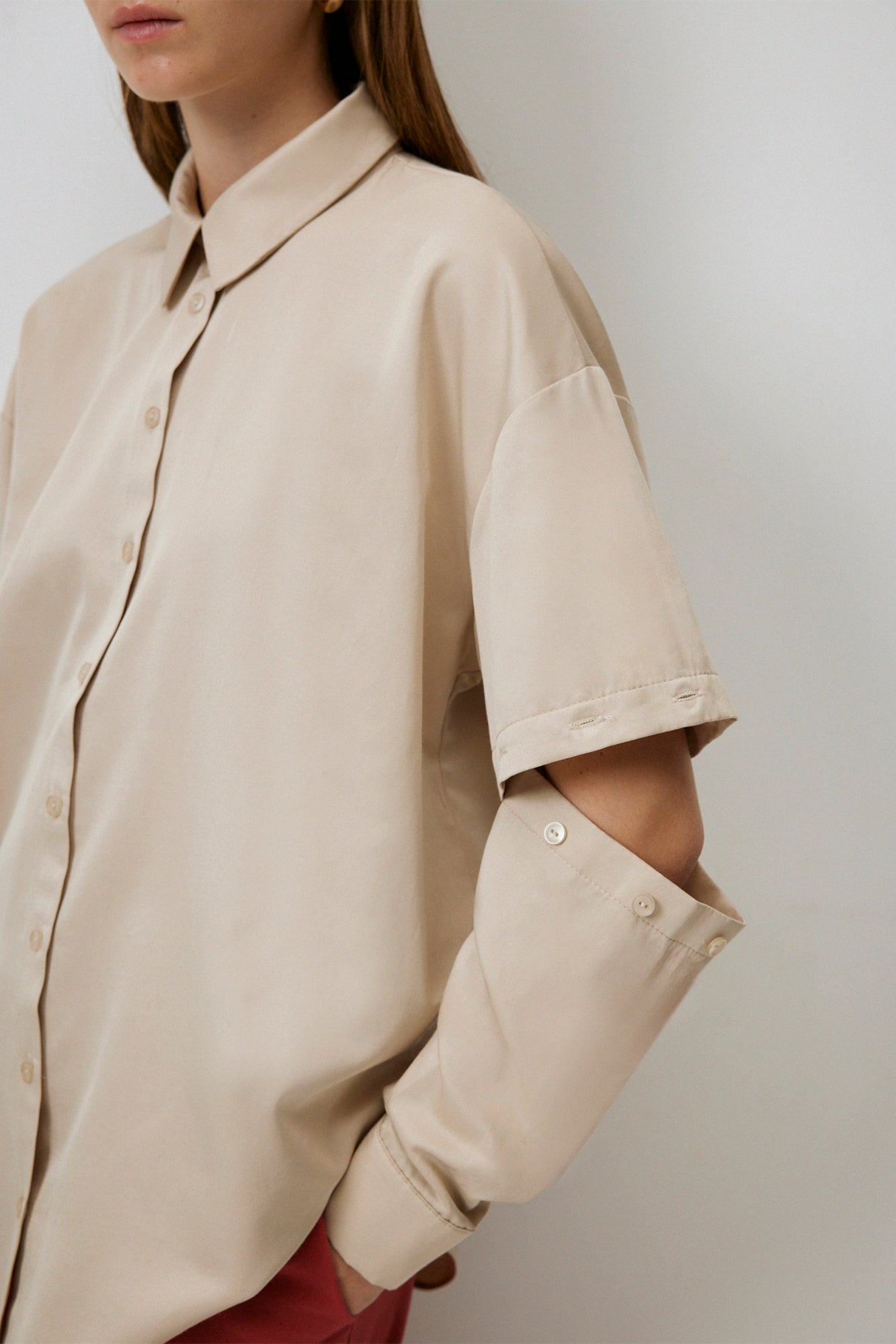 POPLIN SHIRT WITH DETACHABLE SLEEVES