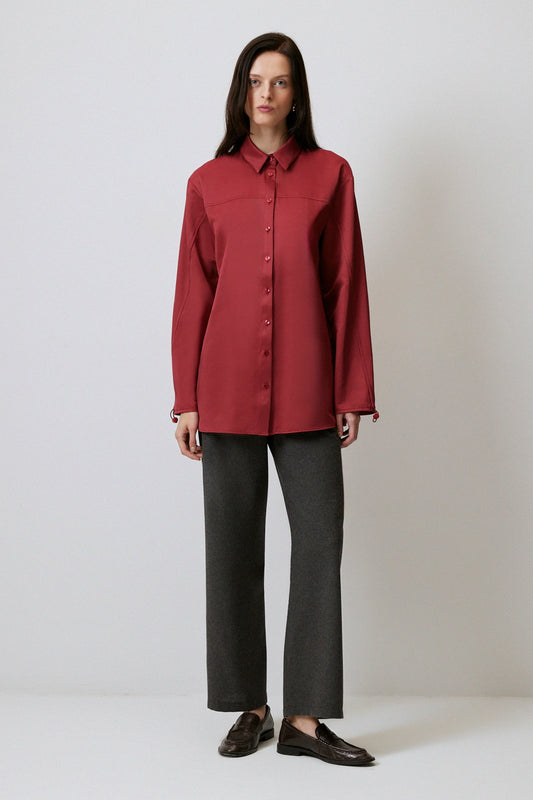 SATIN LOOK SHIRT WITH GATHERED ARM