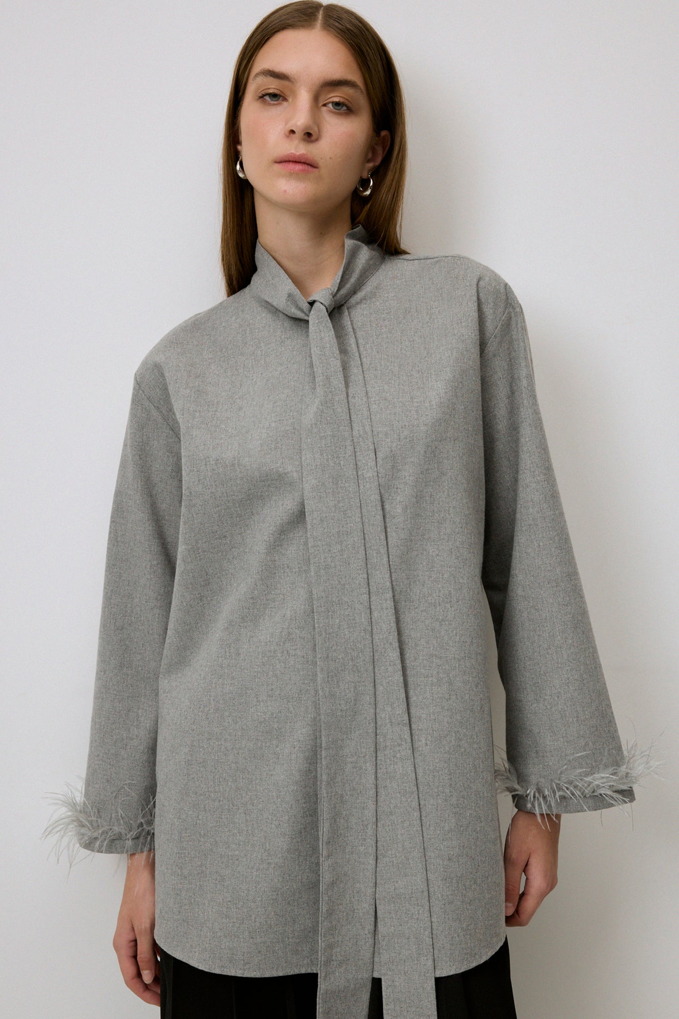 FAUX FEATHER DETAILED MELANGE TUNIC