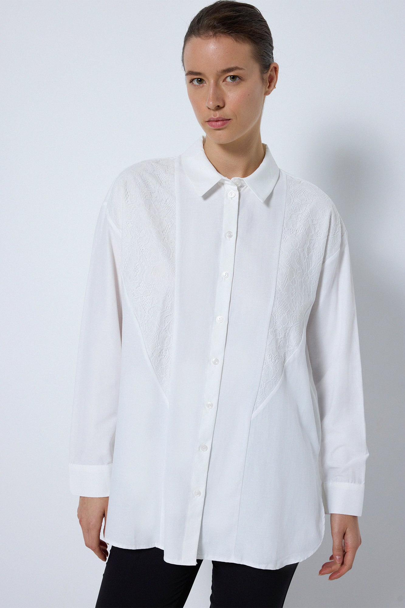 LACE DETAILED POPLIN SHIRT