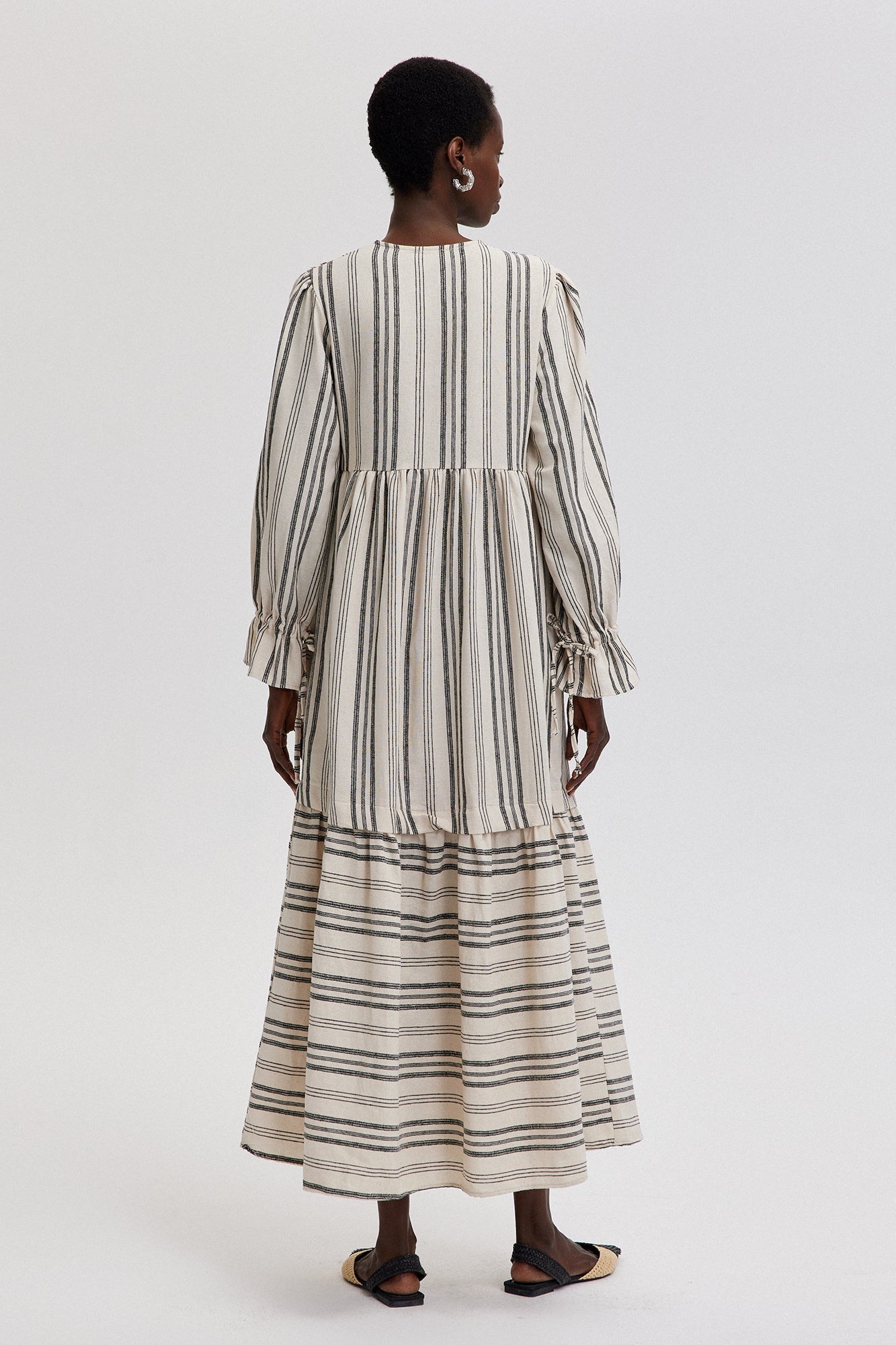 NATURAL TEXTURED STRIPED DRESS