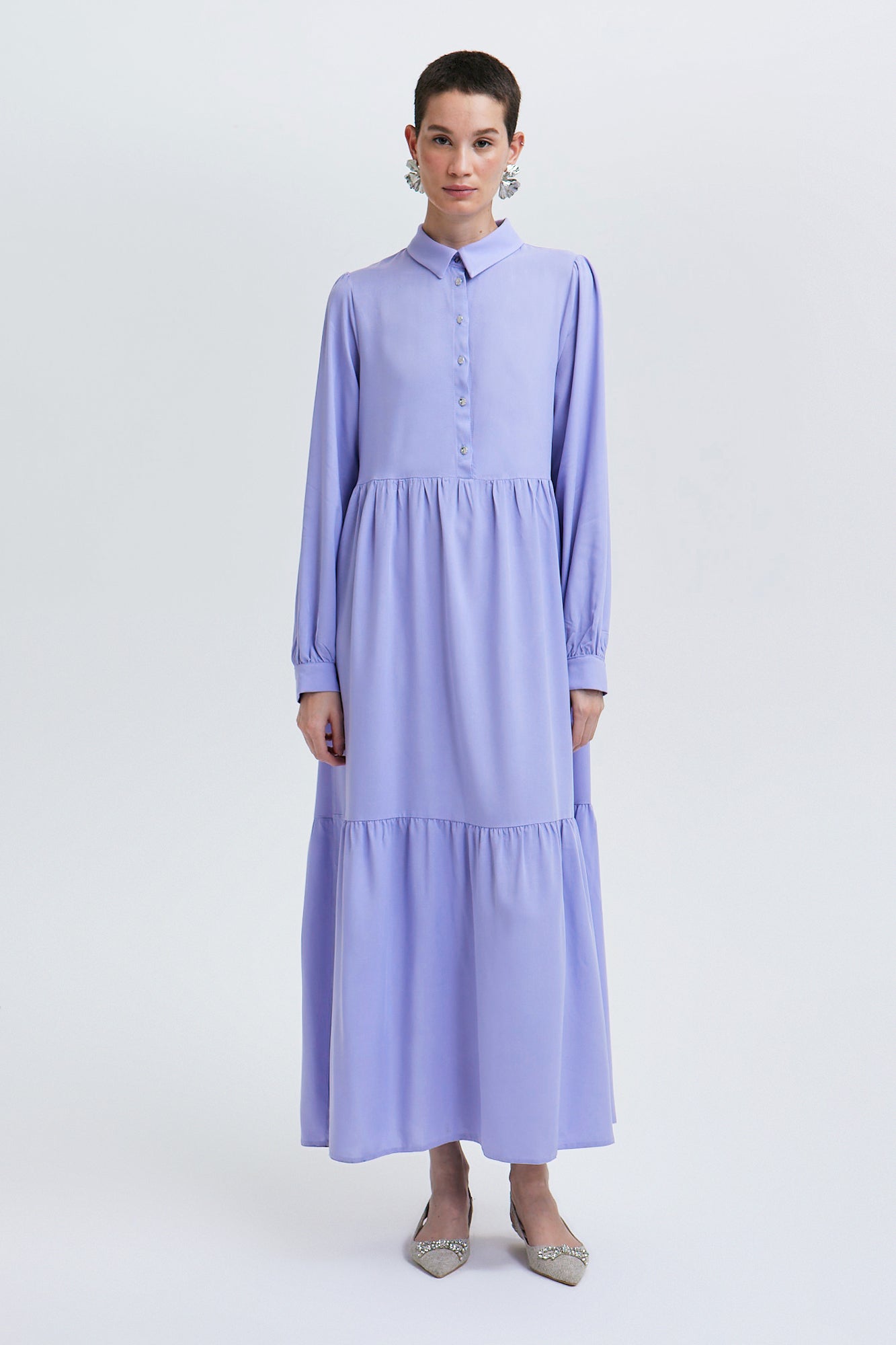 GATHERED VISCOSE DRESS