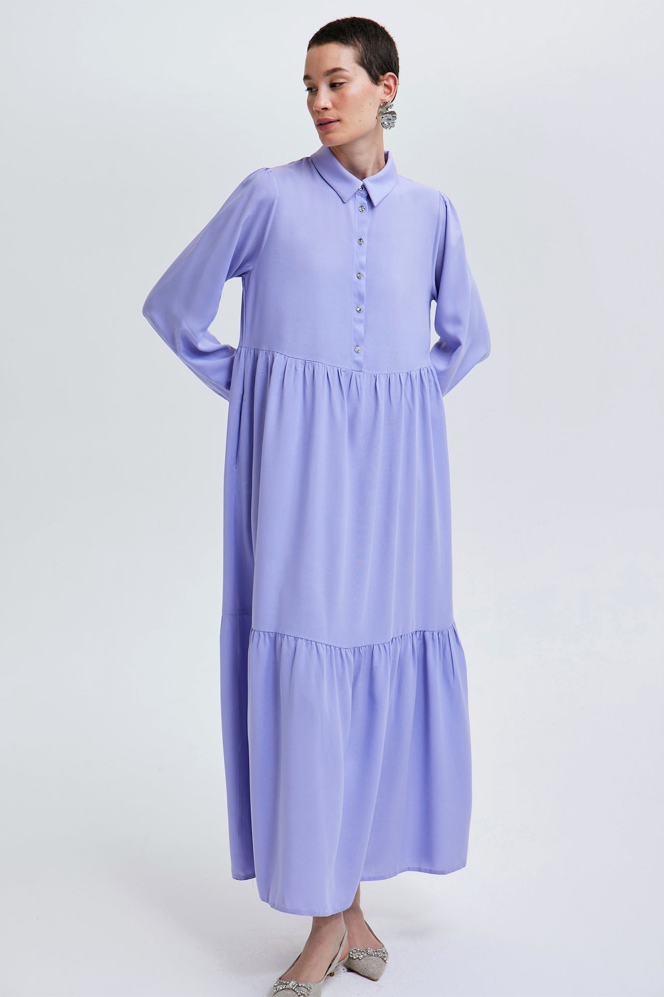 GATHERED VISCOSE DRESS