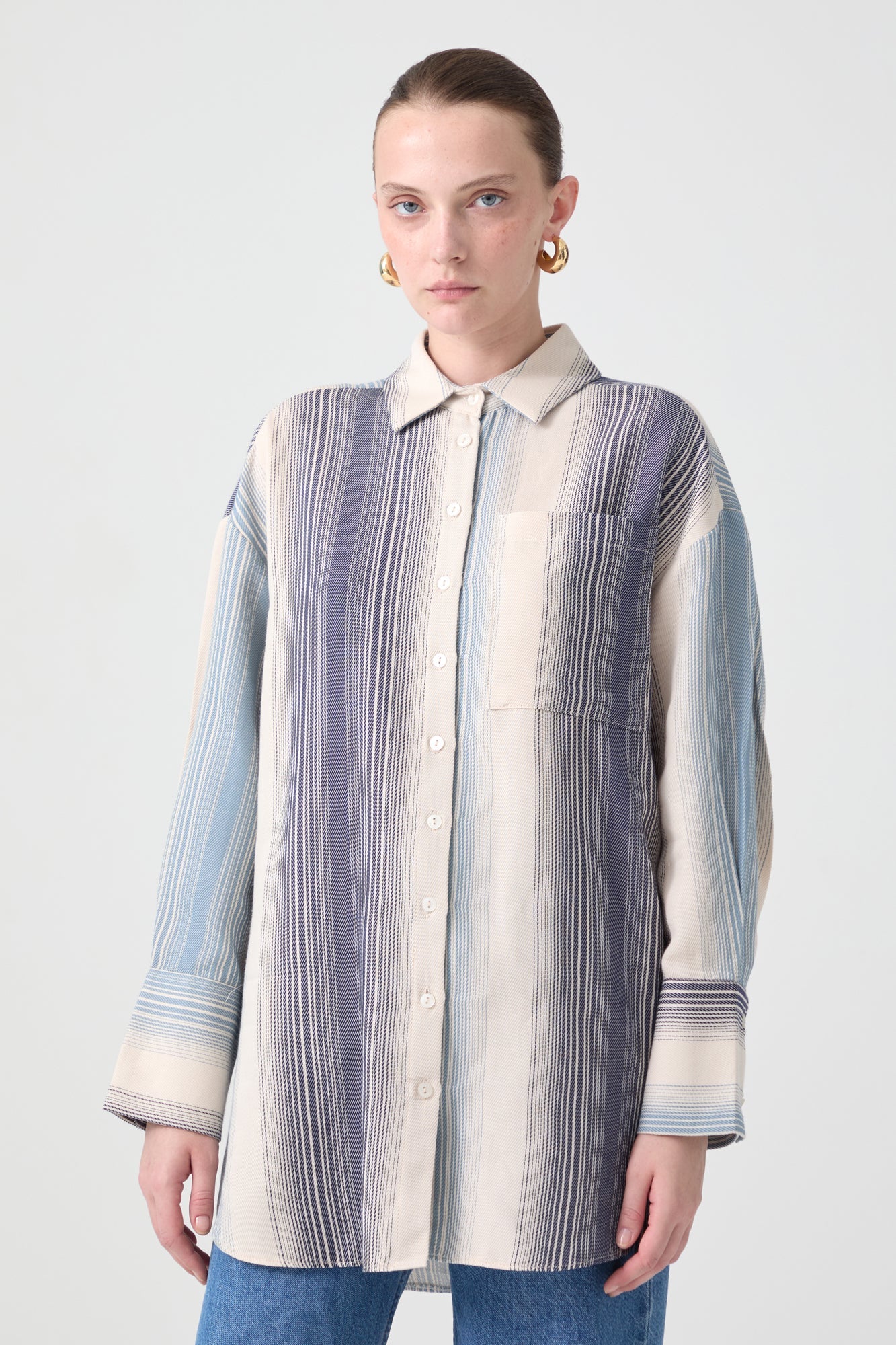 NATURAL TEXTURED STRIPED SHIRT