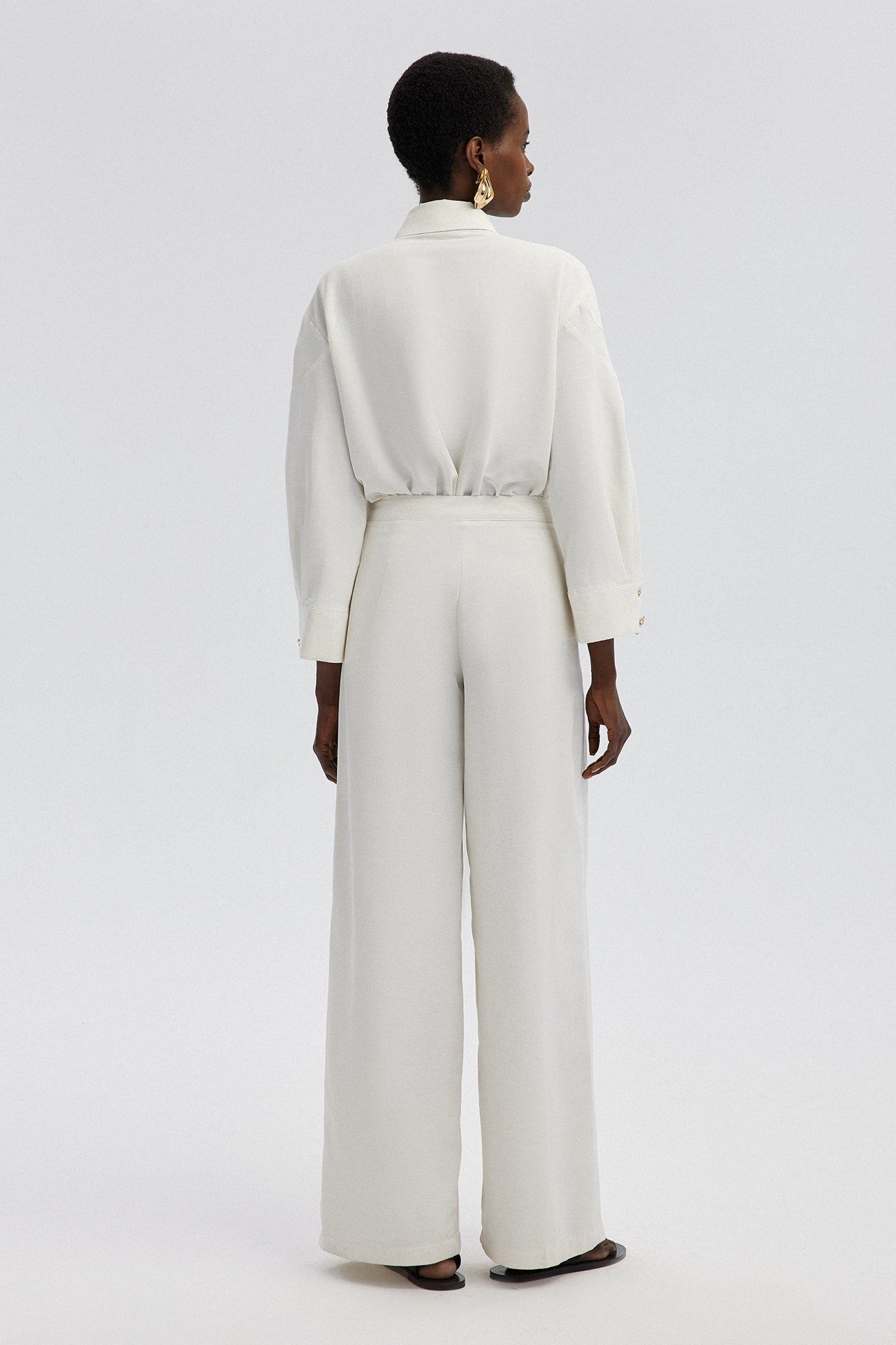 WIDE LEG LINEN TROUSERS WITH POCKET DETAIL